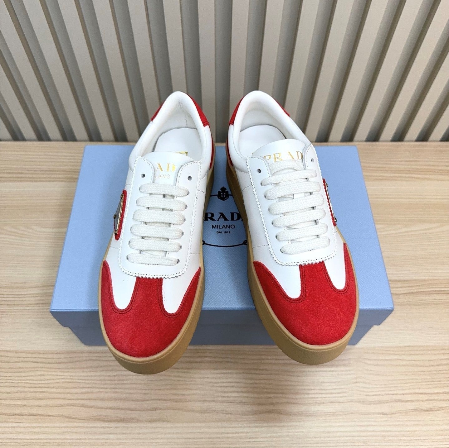 Prada Downtown Bold Red White Nappa Leather & Suede 564145