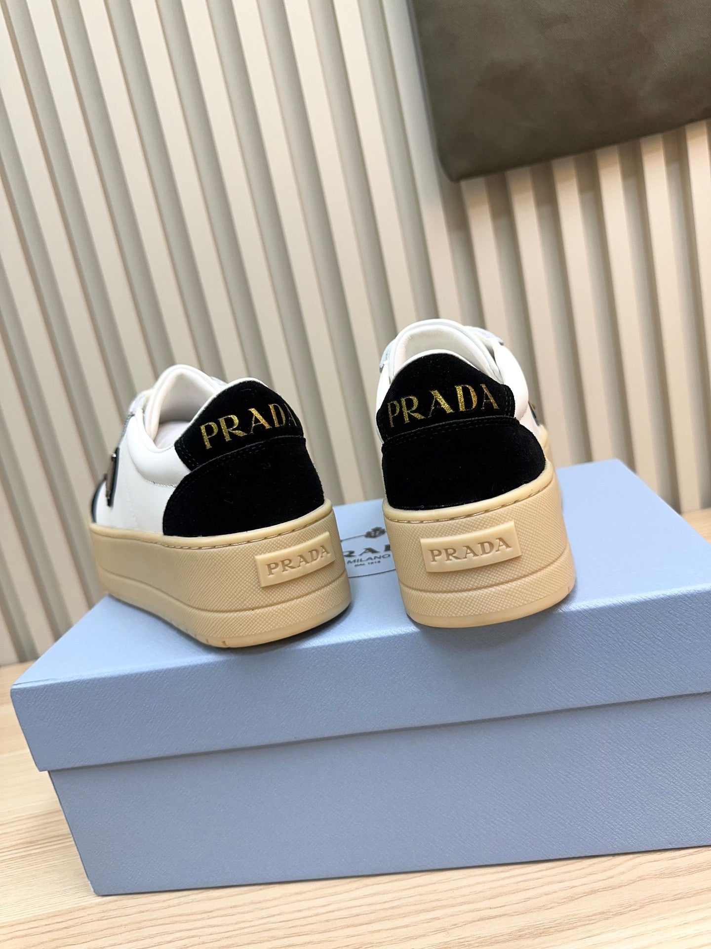 Prada Downtown Bold Black White Nappa Leather & Suede 564146