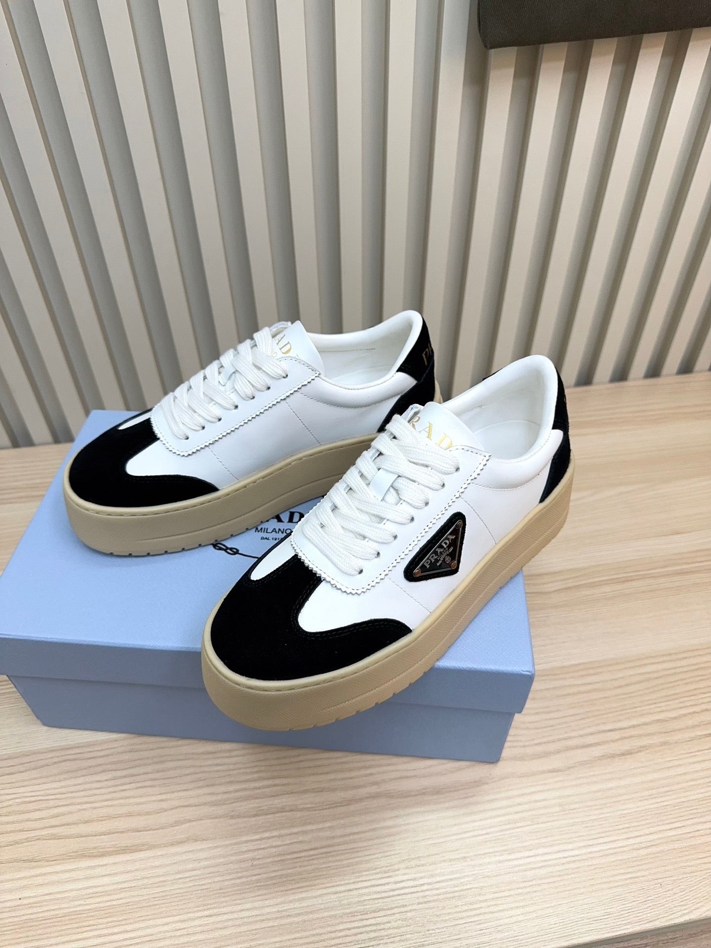 Prada Downtown Bold Black White Nappa Leather & Suede 564146