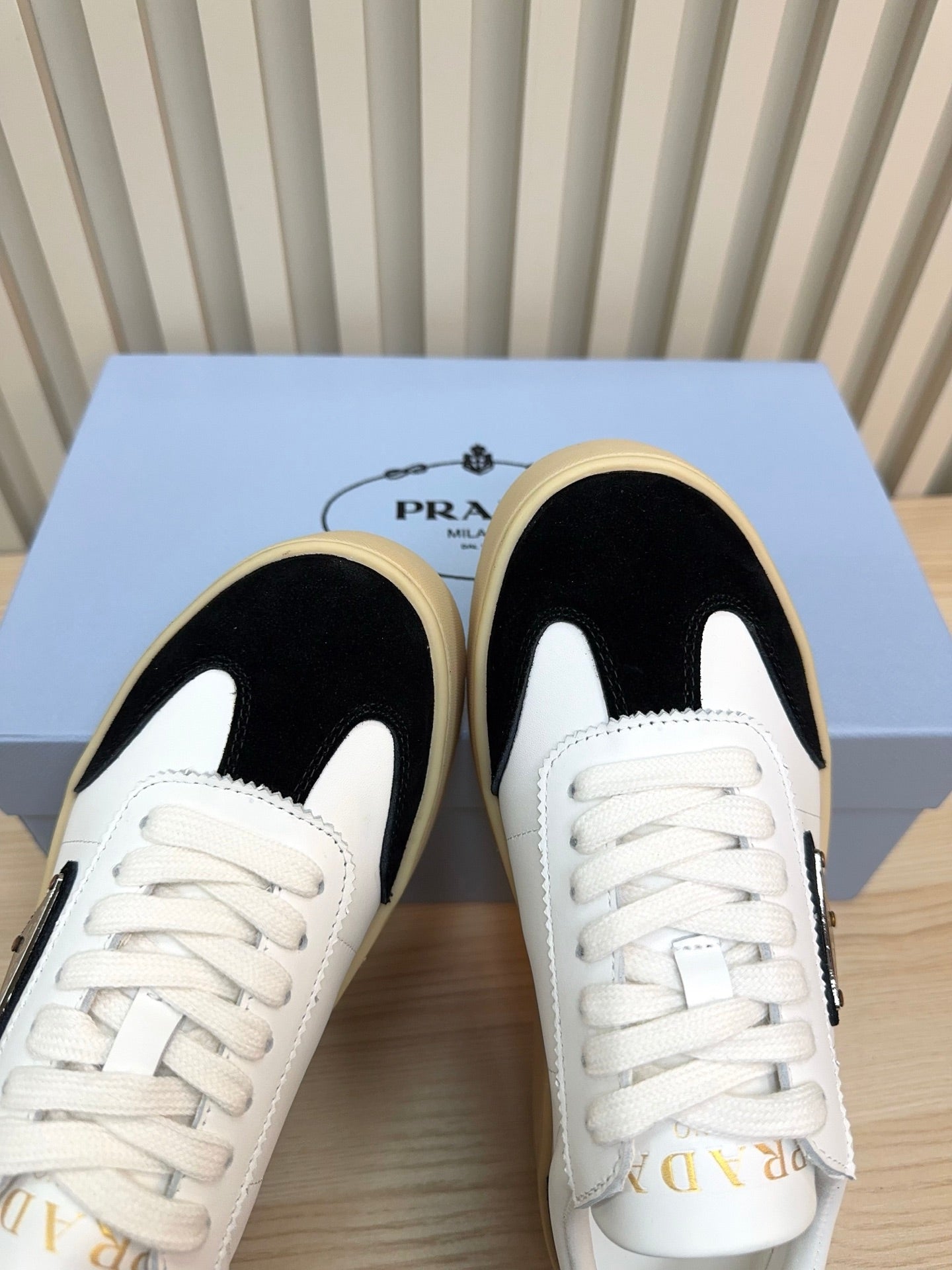 Prada Downtown Bold Black White Nappa Leather & Suede 564146