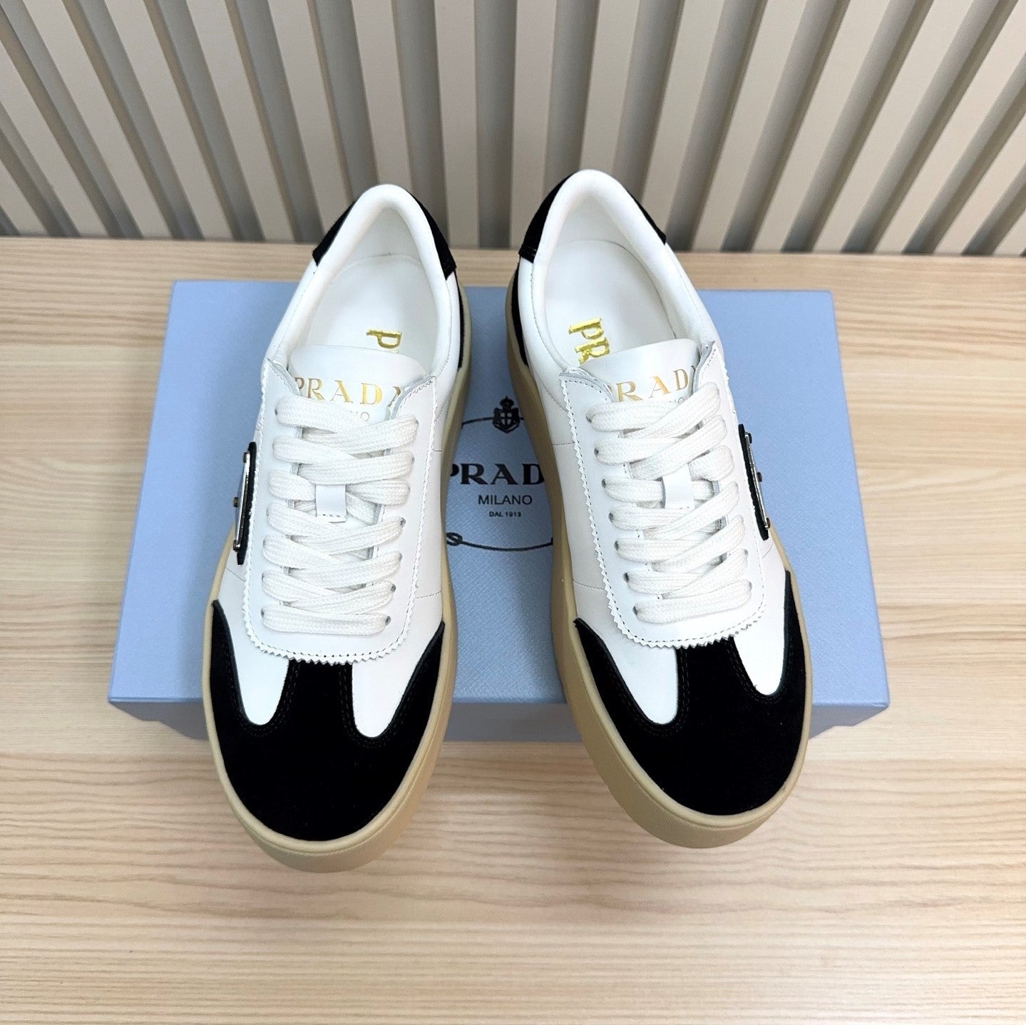 Prada Downtown Bold Black White Nappa Leather & Suede 564146