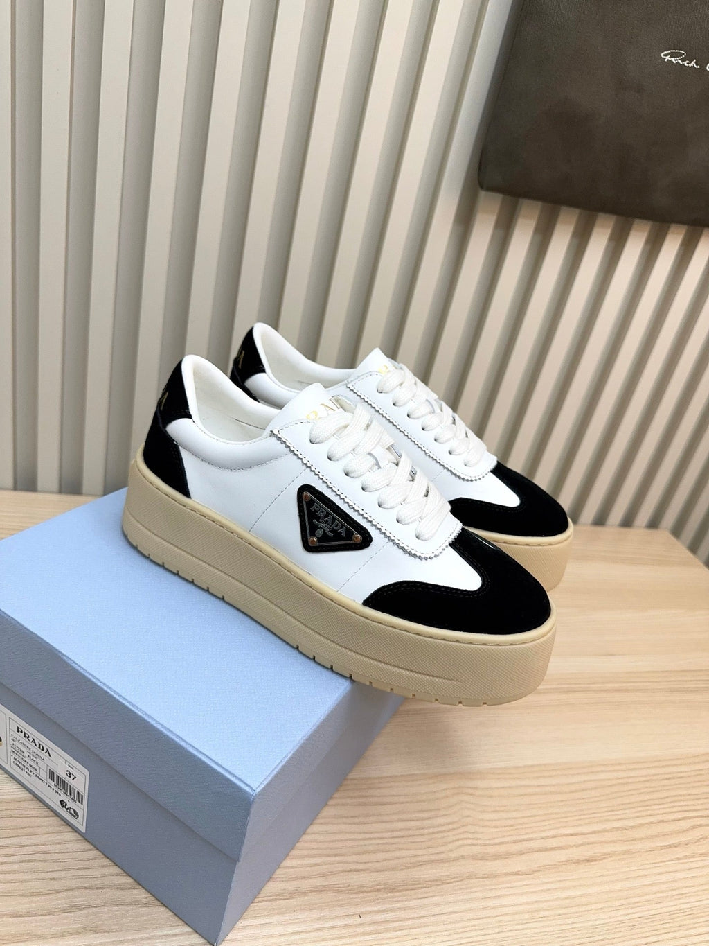 Prada Downtown Bold Black White Nappa Leather & Suede 564146