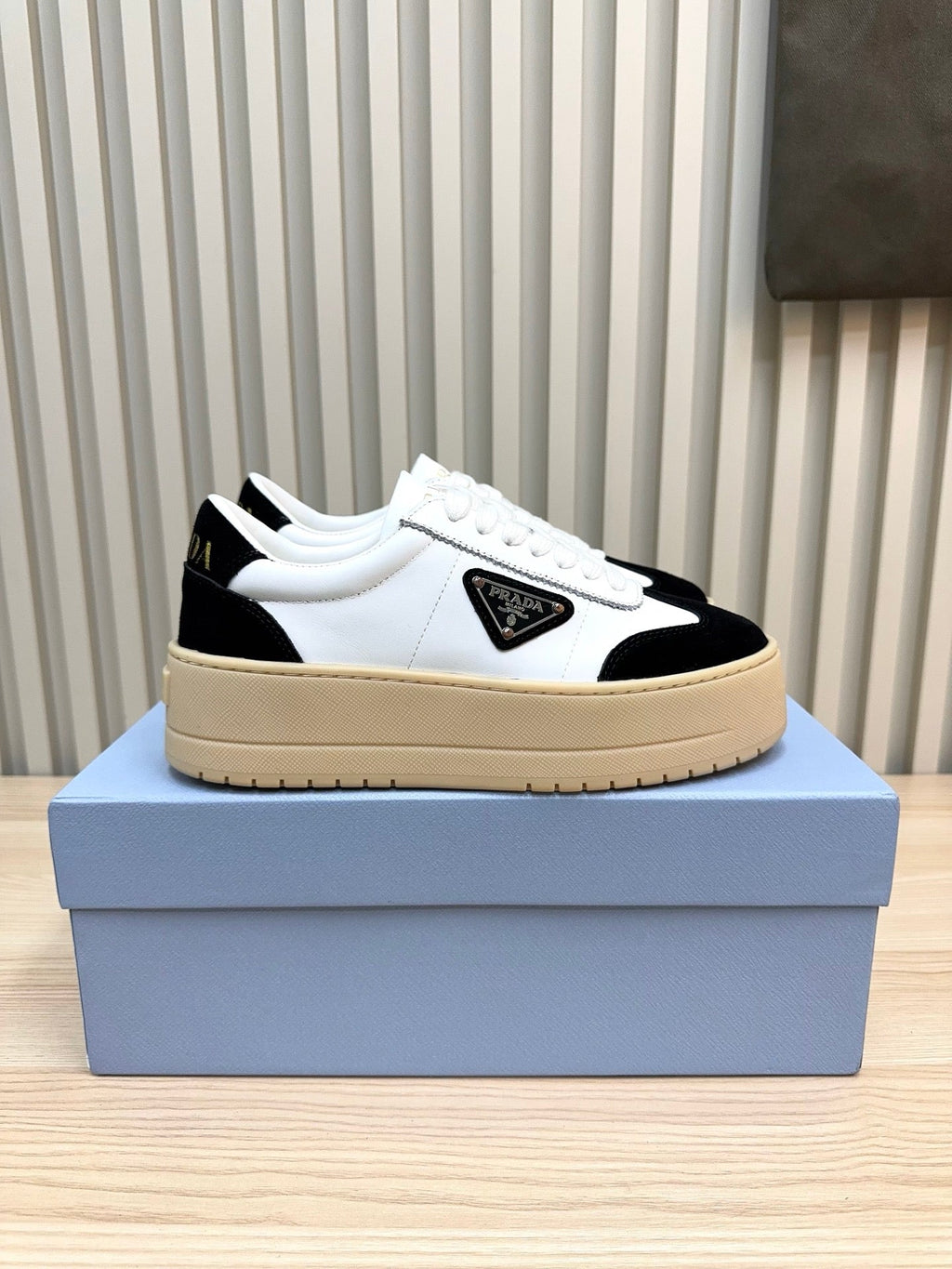 Prada Downtown Bold Black White Nappa Leather & Suede 564146