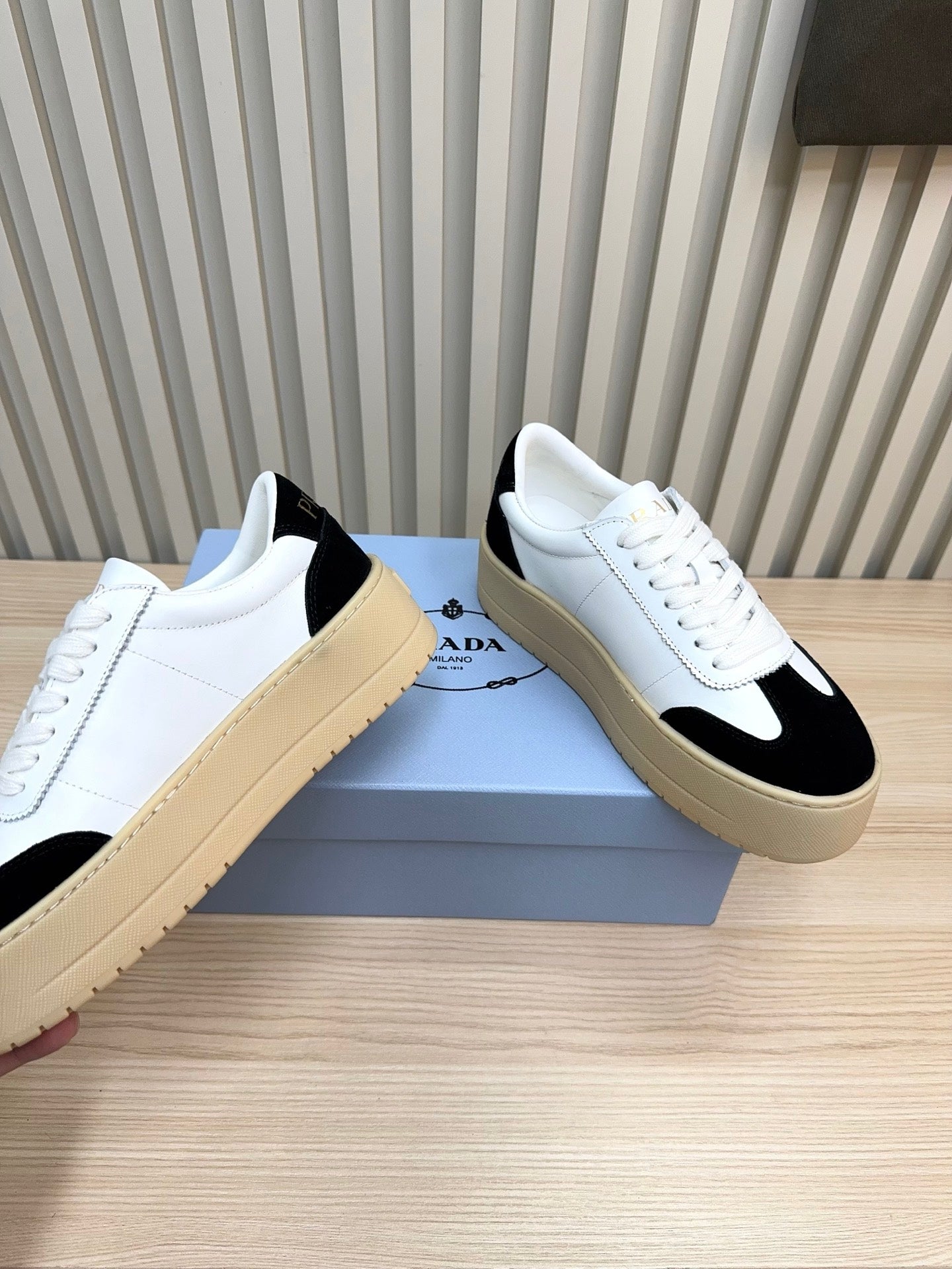 Prada Downtown Bold Black White Nappa Leather & Suede 564146