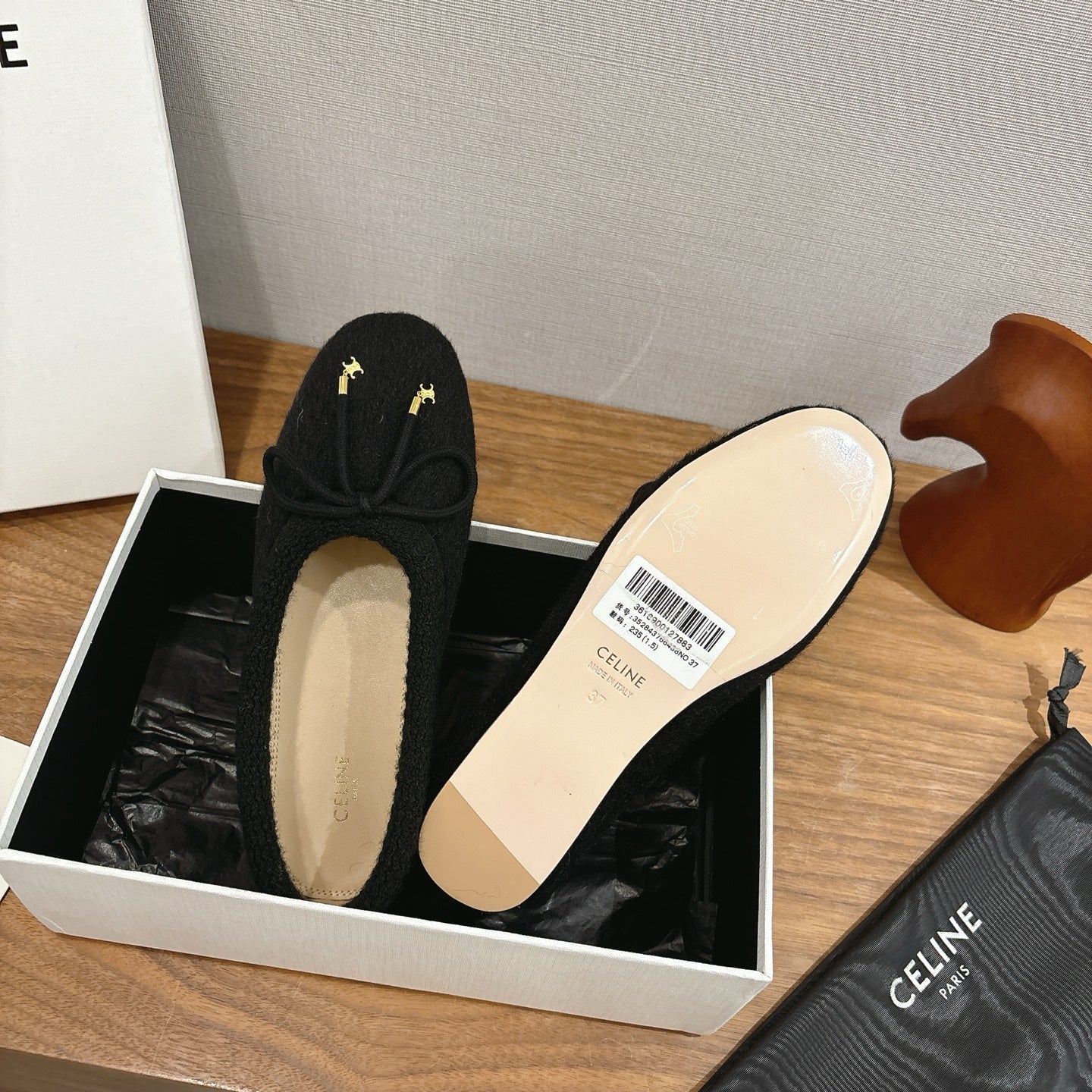 Celine 25 Ballet Flat Black Blend Knitted Wool 541479