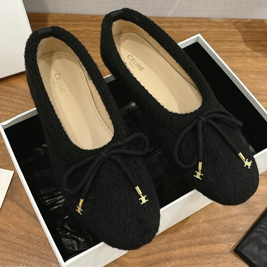 Celine 25 Ballet Flat Black Blend Knitted Wool 541479