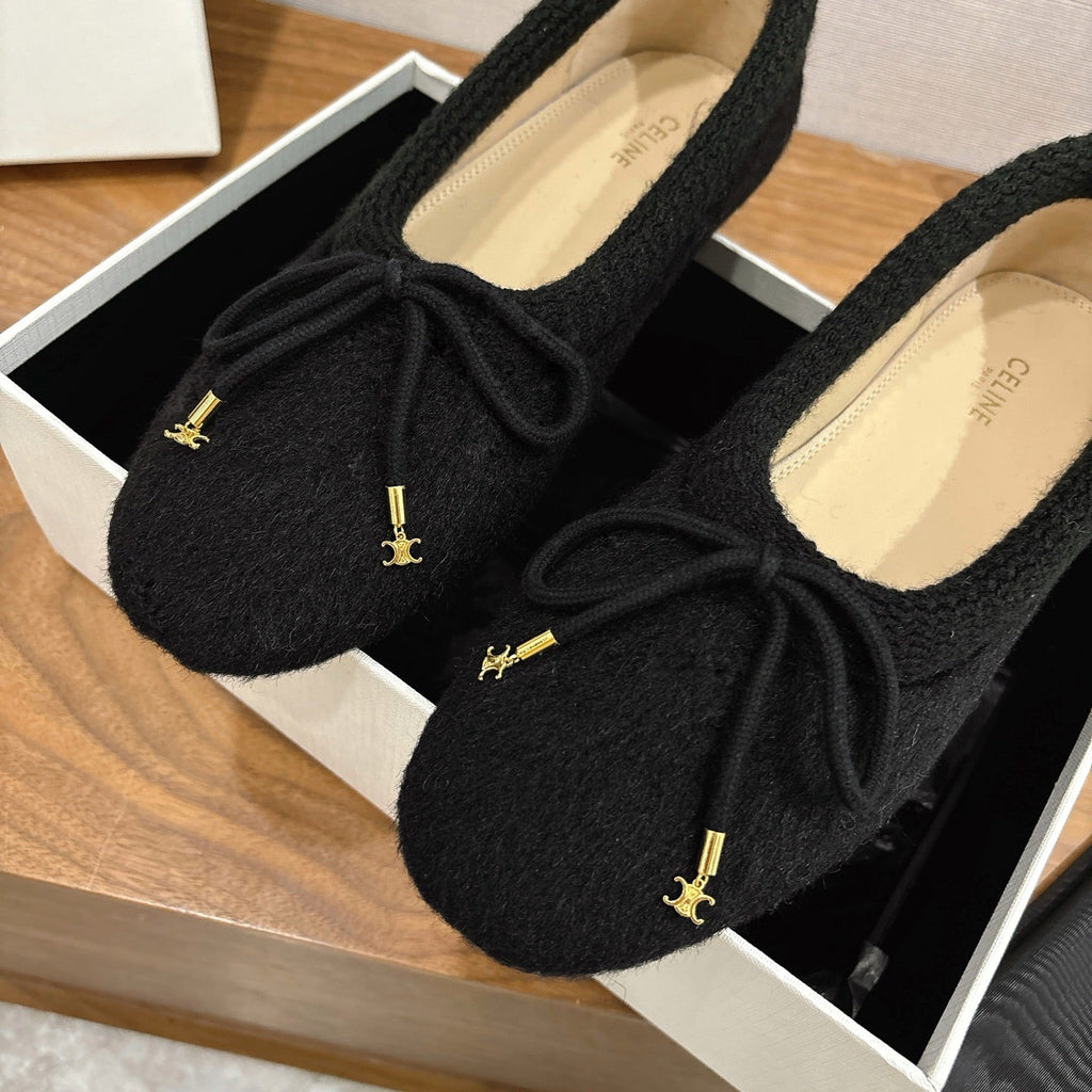 Celine 25 Ballet Flat Black Blend Knitted Wool 541479