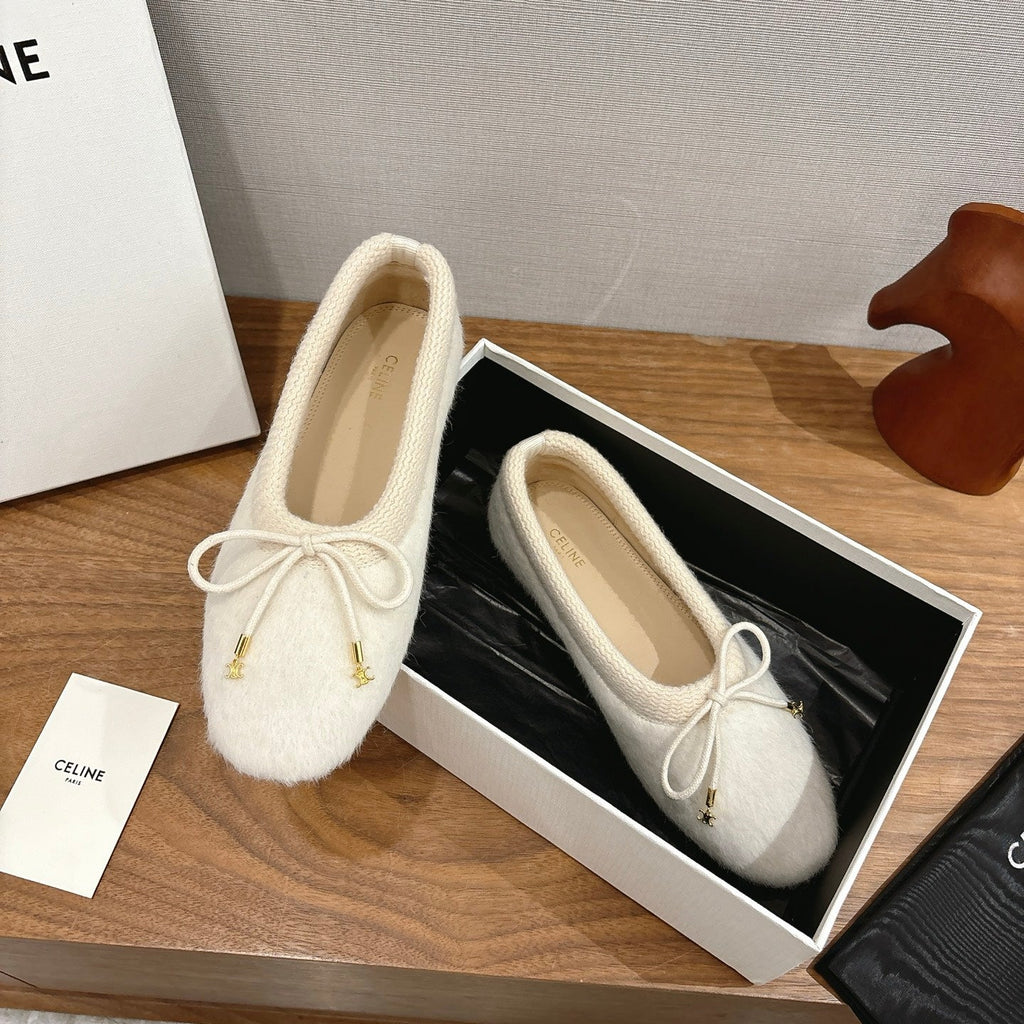 Celine 25 Ballet Flat White Blend Knitted Wool 541480