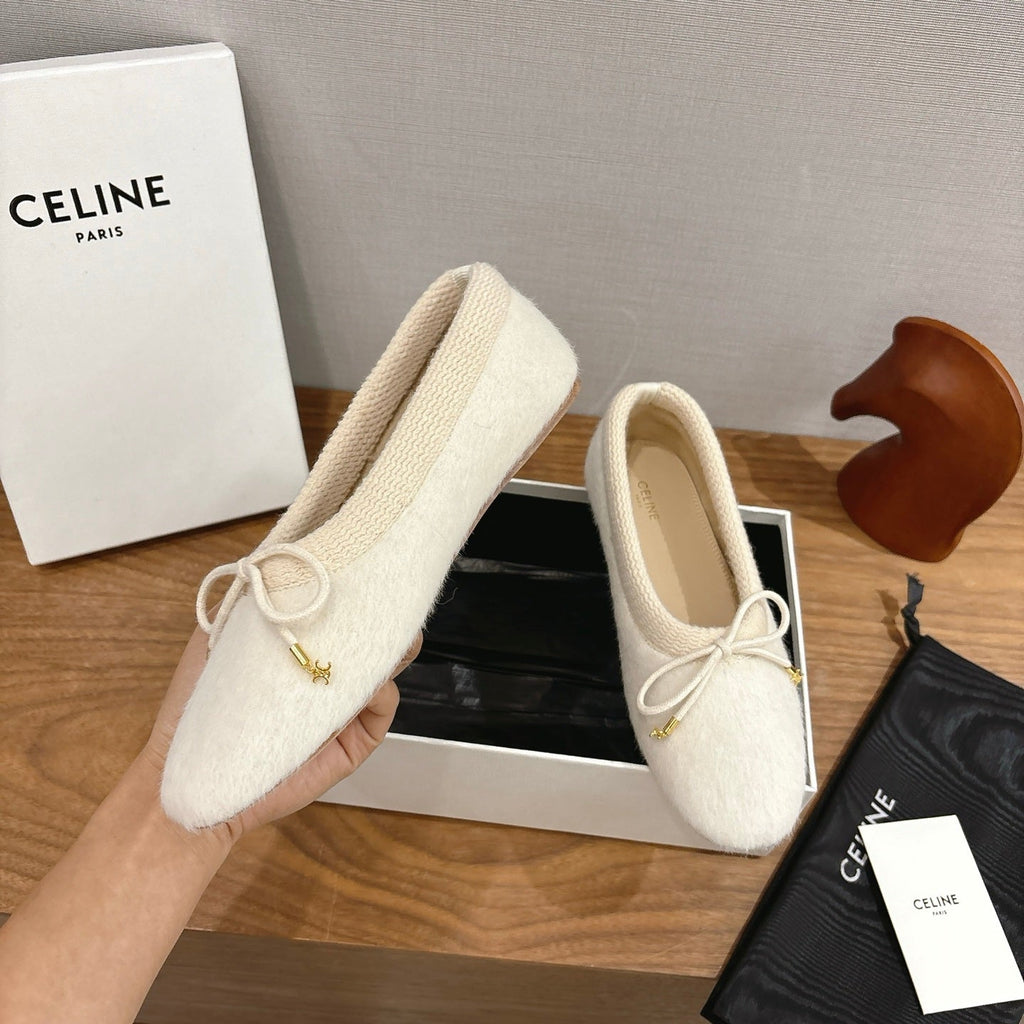 Celine 25 Ballet Flat White Blend Knitted Wool 541480