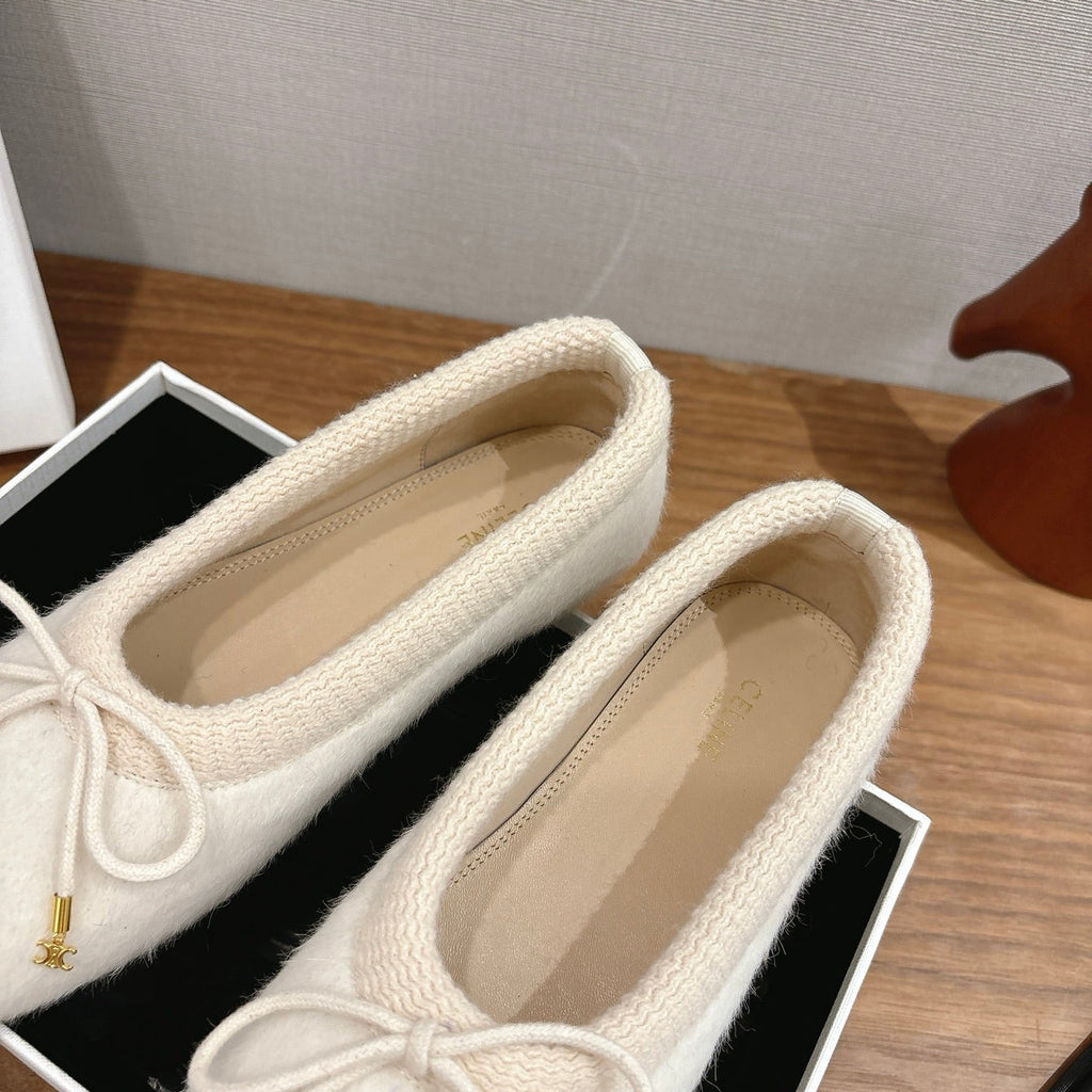 Celine 25 Ballet Flat White Blend Knitted Wool 541480