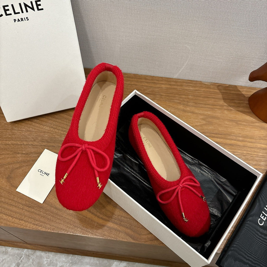 Celine 25 Ballet Flat Red Blend Knitted Wool 541481
