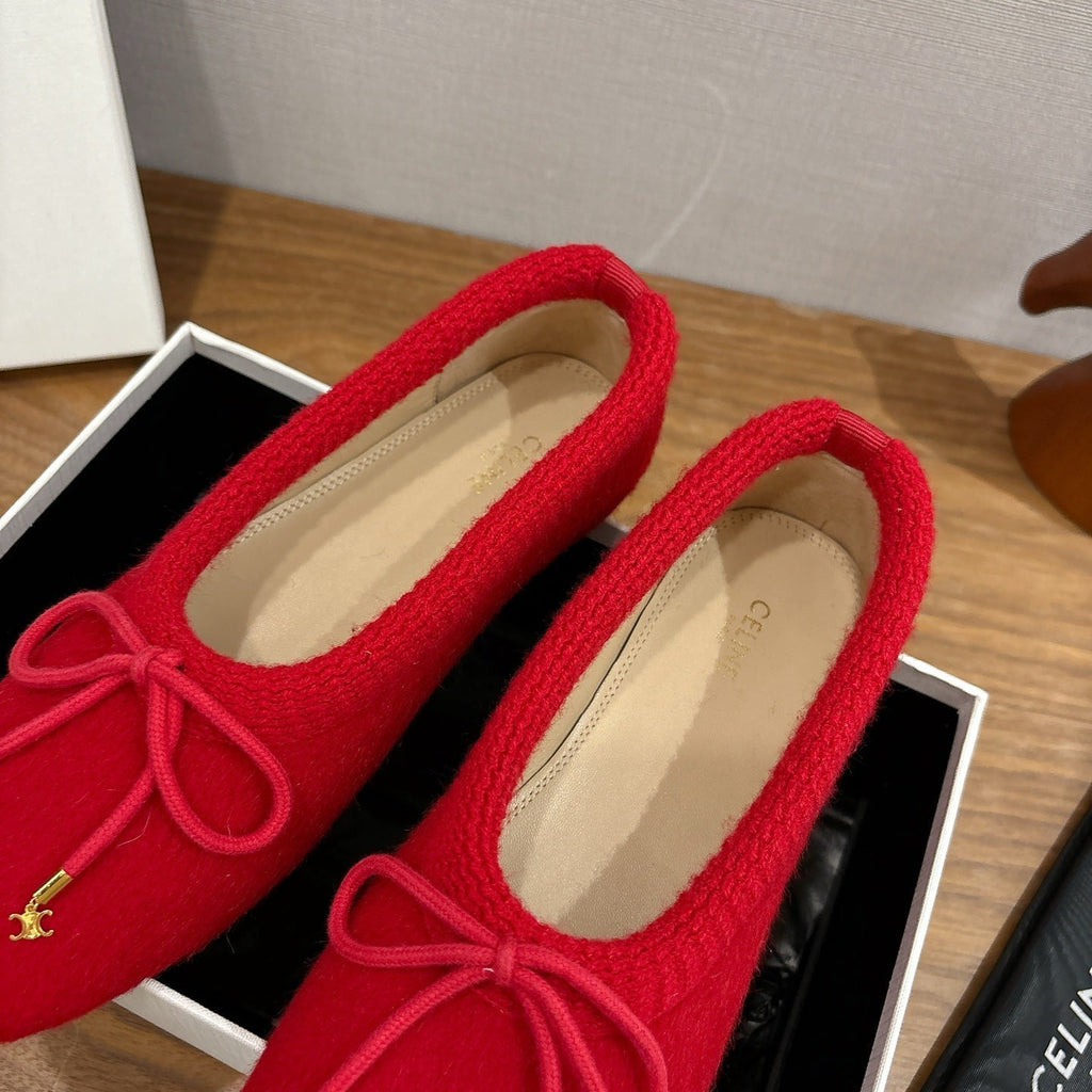 Celine 25 Ballet Flat Red Blend Knitted Wool 541481