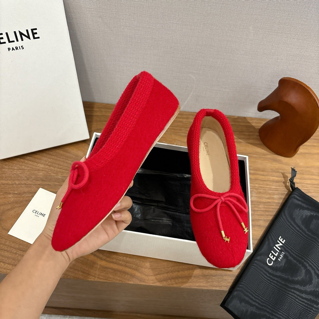Celine 25 Ballet Flat Red Blend Knitted Wool 541481