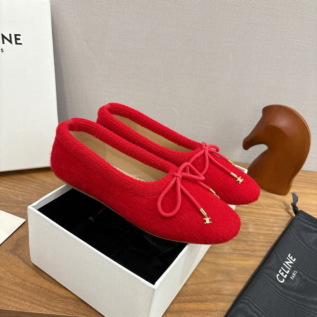Celine 25 Ballet Flat Red Blend Knitted Wool 541481