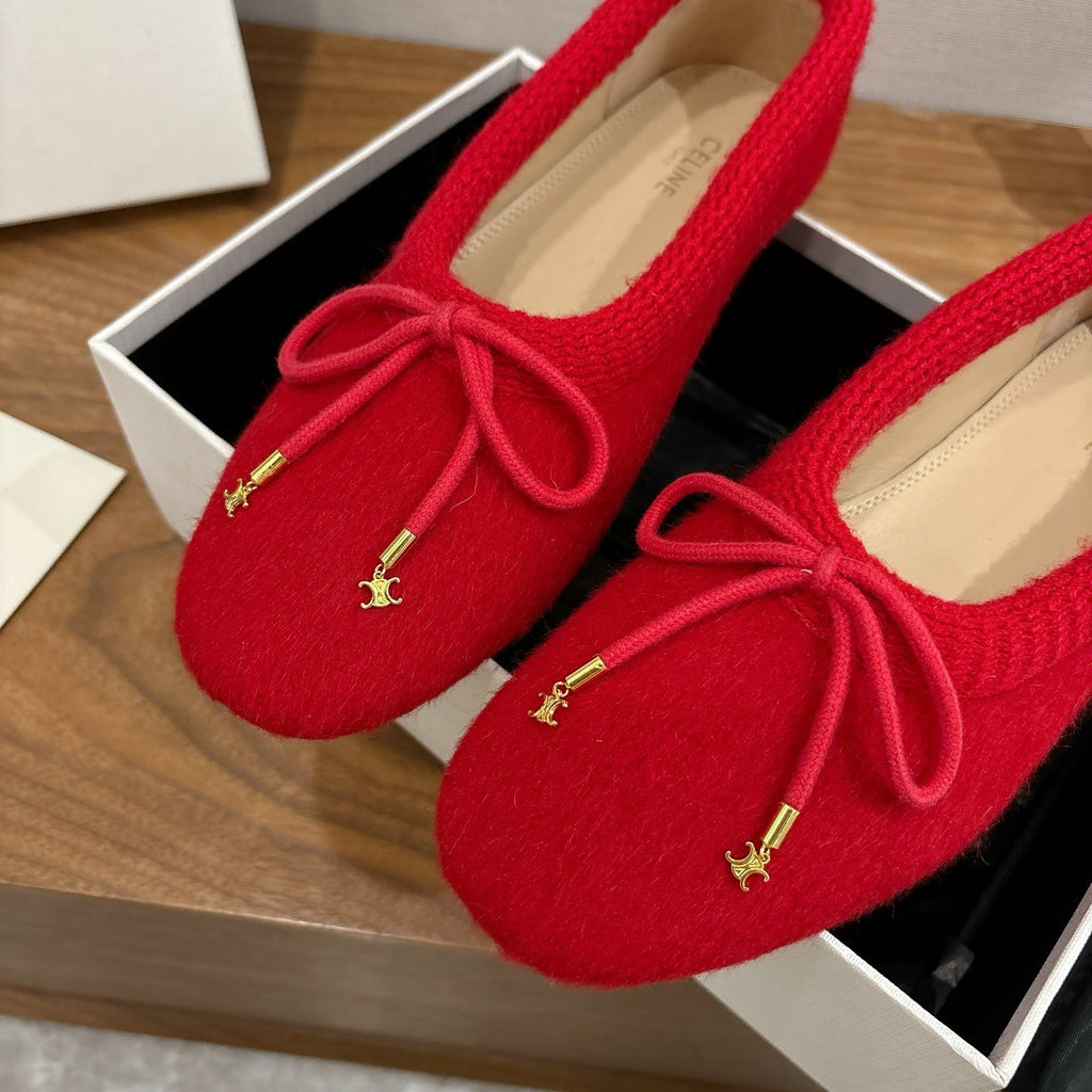Celine 25 Ballet Flat Red Blend Knitted Wool 541481