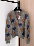 Miumiu 2025 Heart Cardigan Gray mix Colors Wool