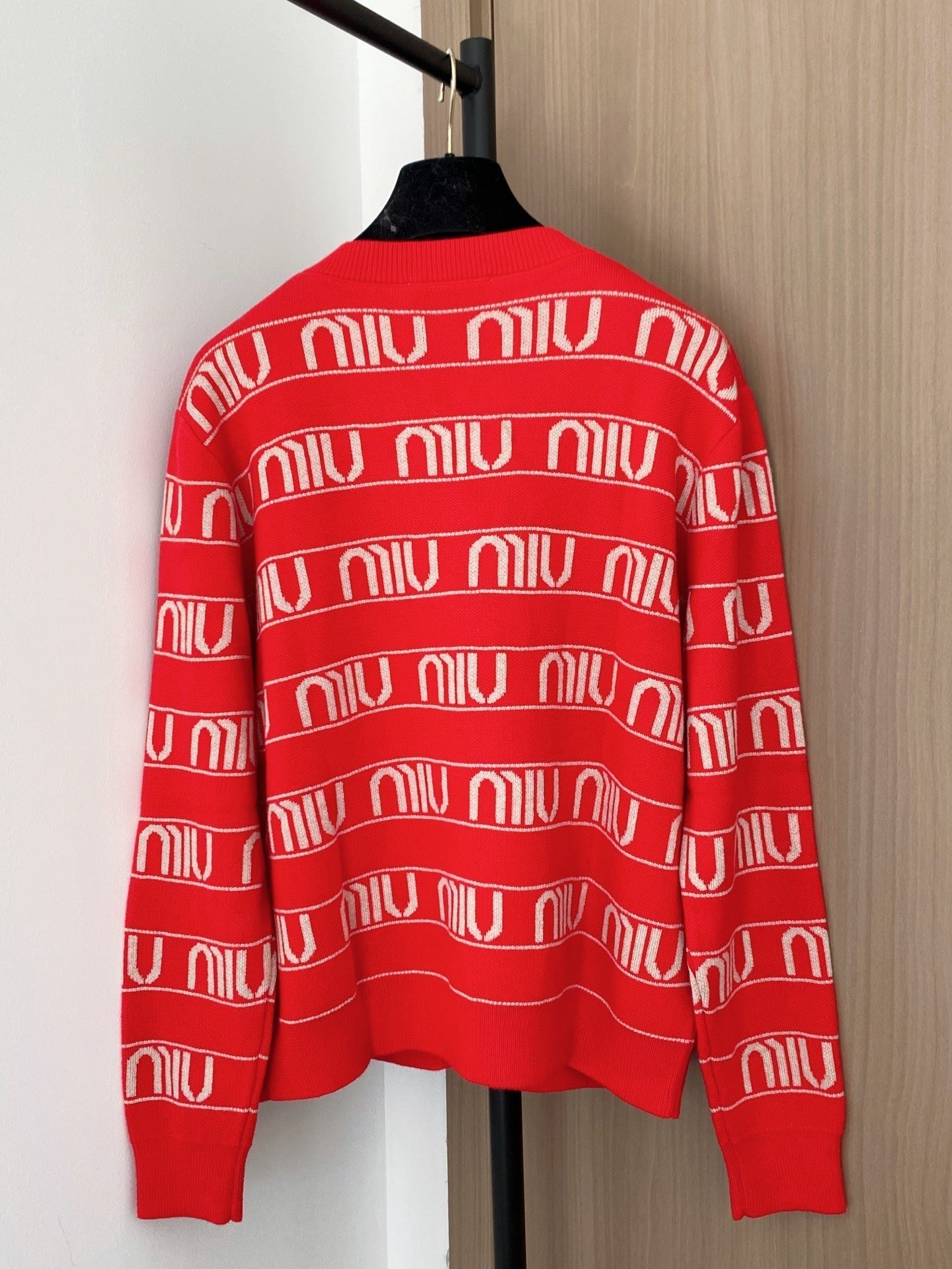 Miumiu 2025 V-neck Cardigan Red mix White Wool
