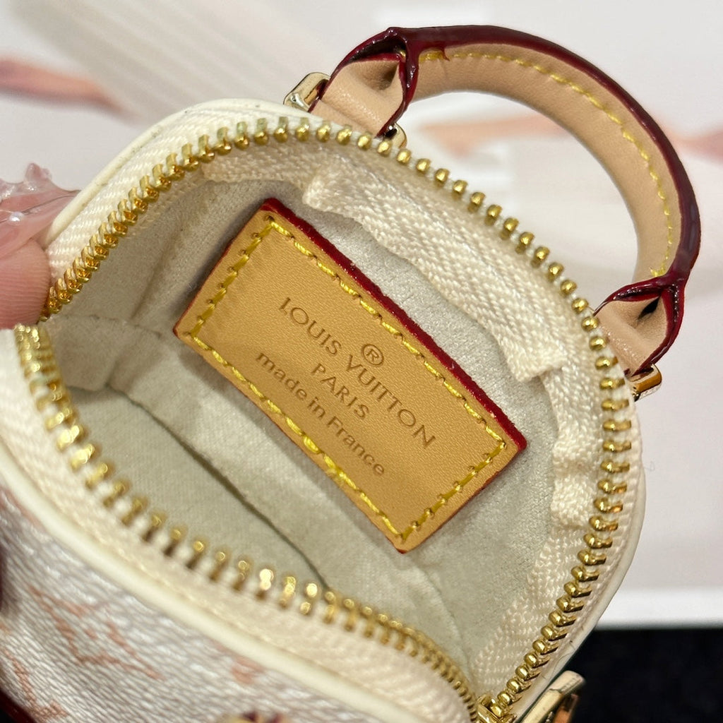 LV Alma Bag Charm White mix Beige Cowhide Canvas