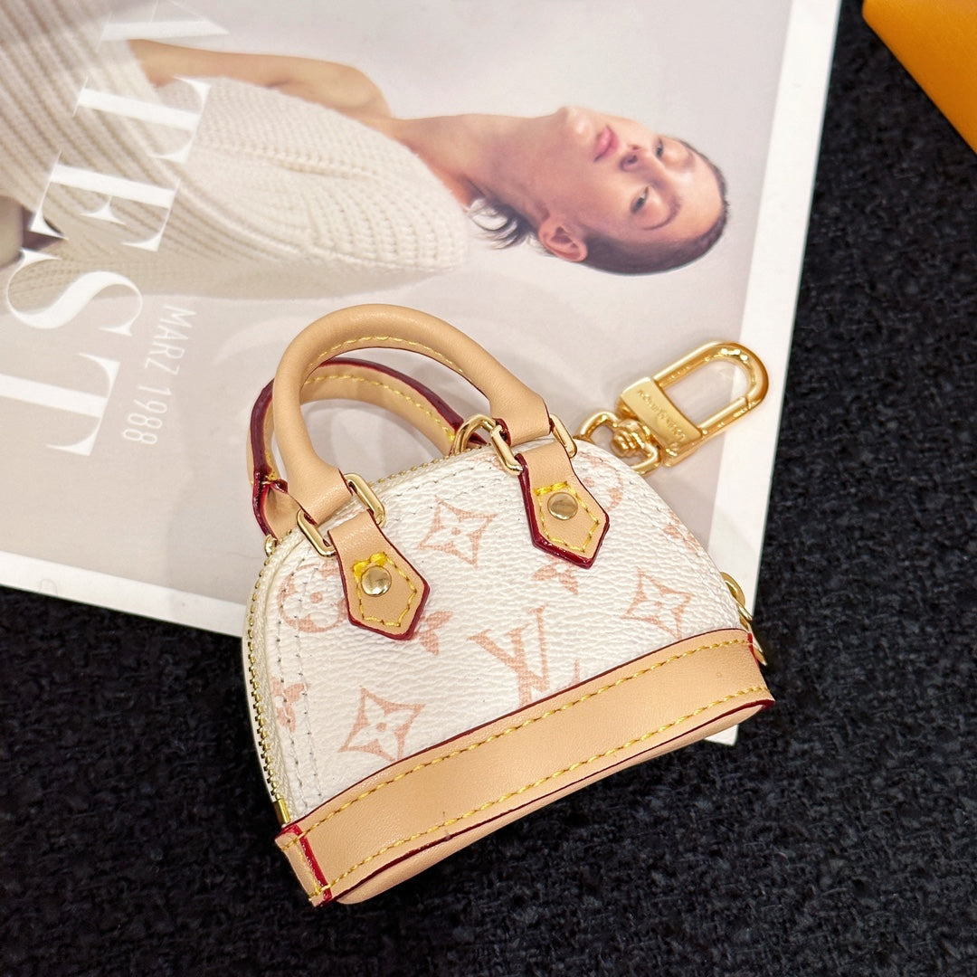 LV Alma Bag Charm White mix Beige Cowhide Canvas