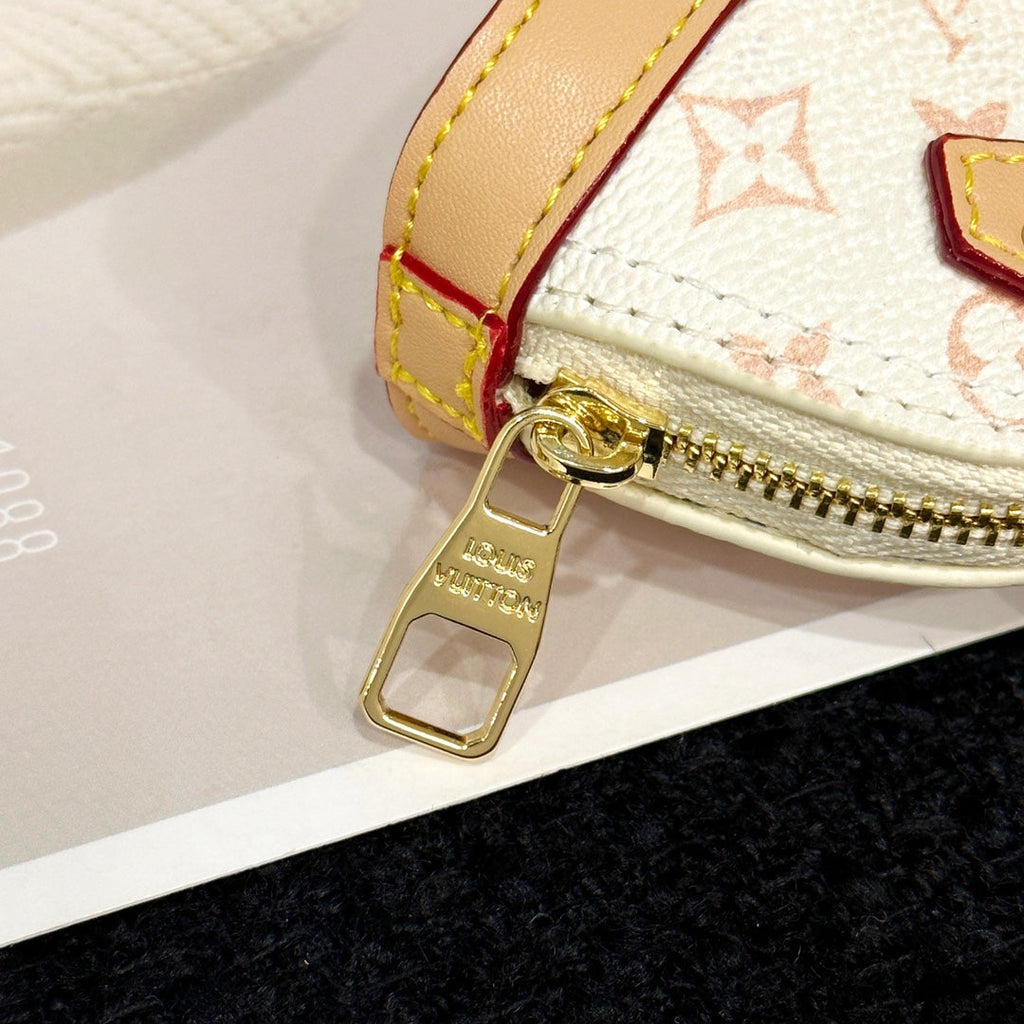 LV Alma Bag Charm White mix Beige Cowhide Canvas