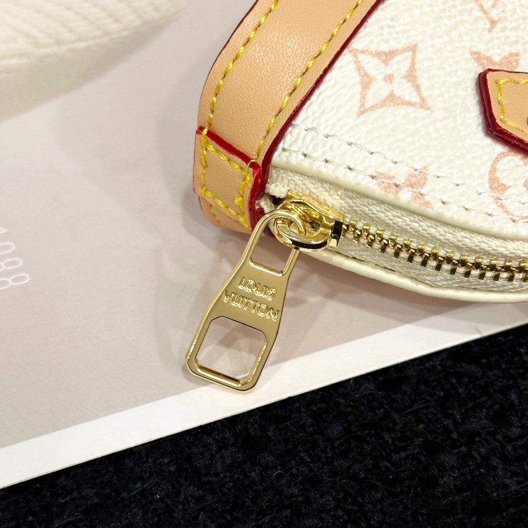 LV Alma Bag Charm White mix Beige Cowhide Canvas