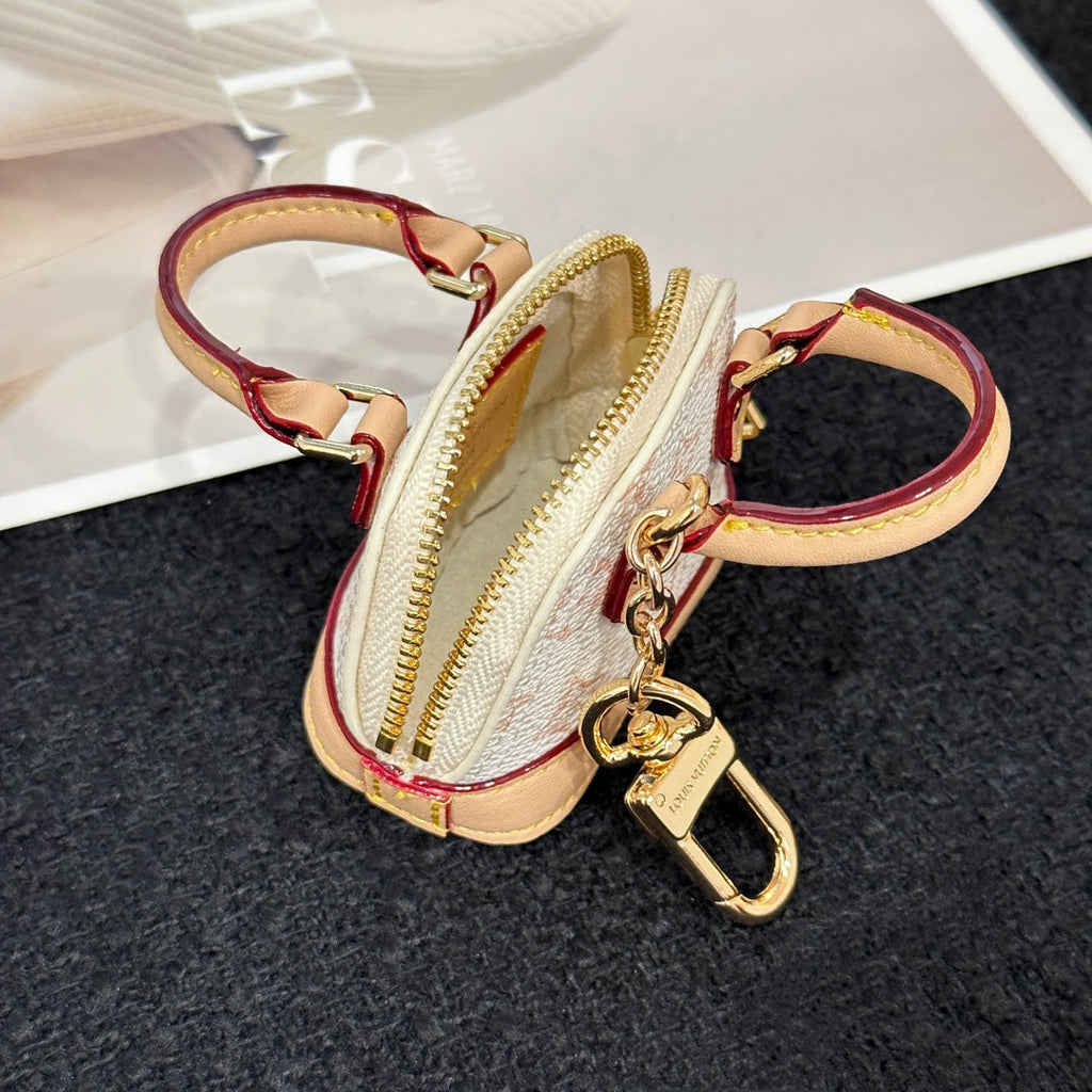 LV Alma Bag Charm White mix Beige Cowhide Canvas