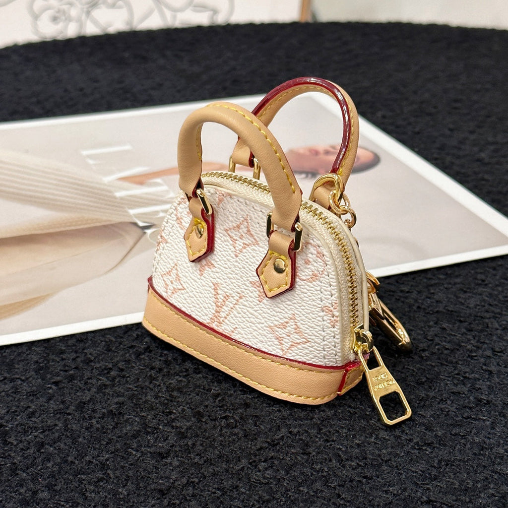 LV Alma Bag Charm White mix Beige Cowhide Canvas