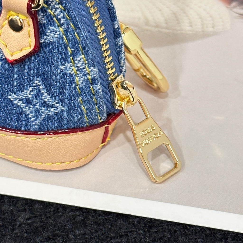 LV Alma Bag Charm Denim Blue mix Beige Cowhide Canvas