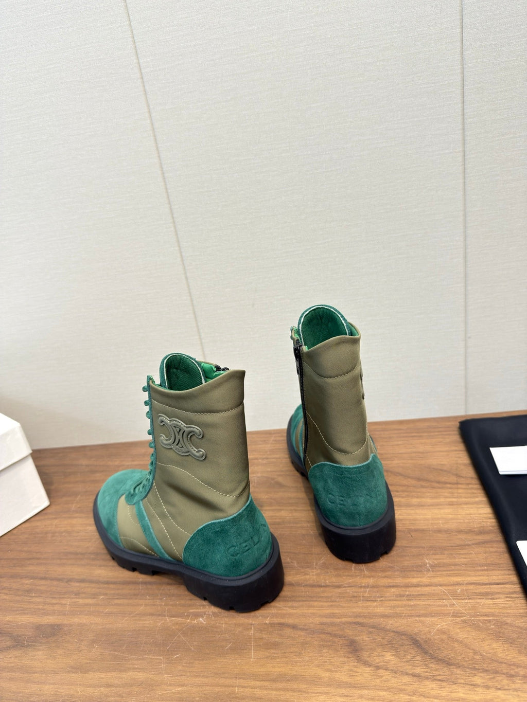 Celine 25 Boot Green Suede Leather 552393