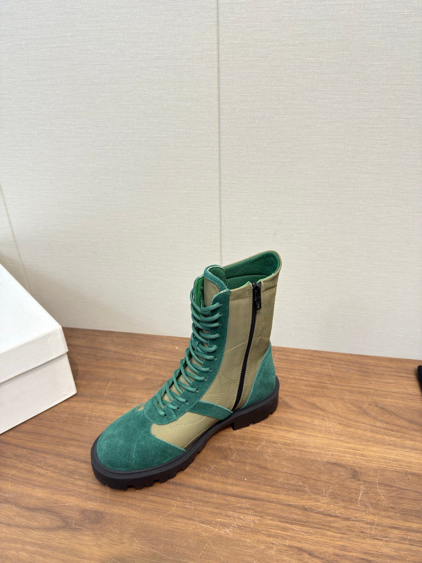 Celine 25 Boot Green Suede Leather 552393