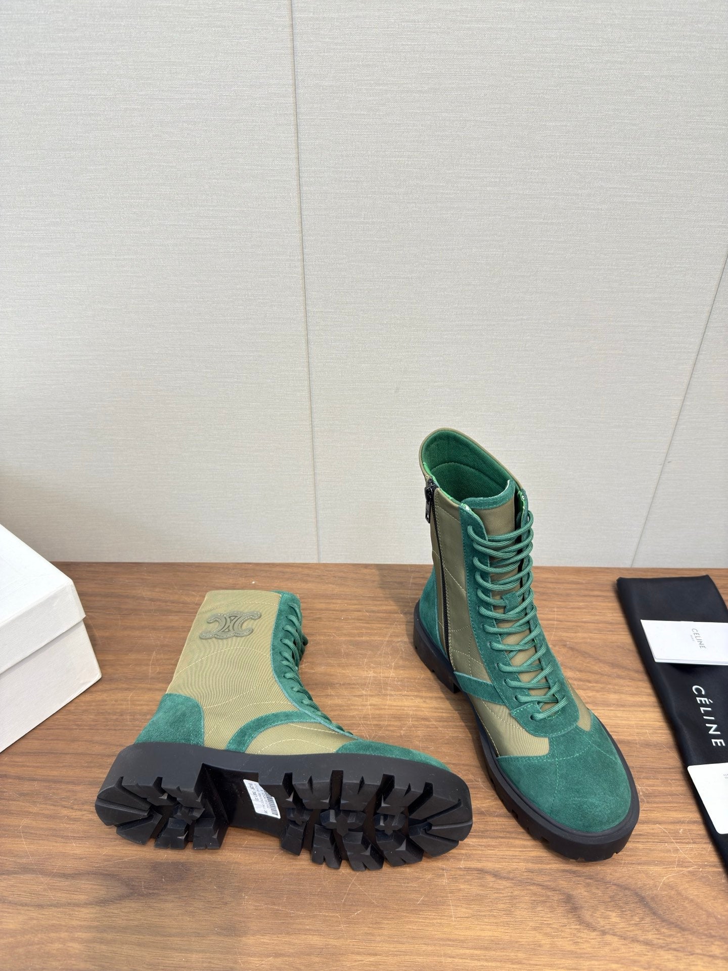 Celine 25 Boot Green Suede Leather 552393