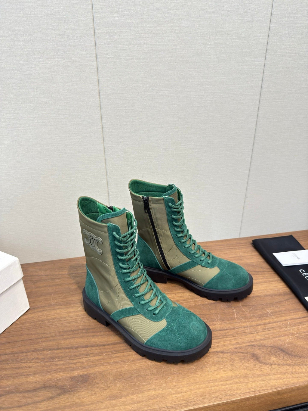 Celine 25 Boot Green Suede Leather 552393