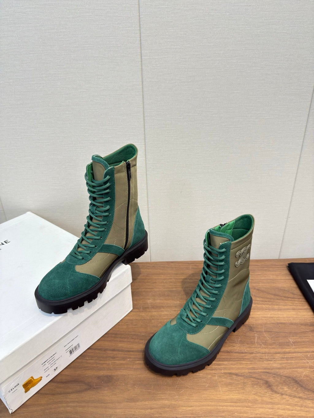 Celine 25 Boot Green Suede Leather 552393