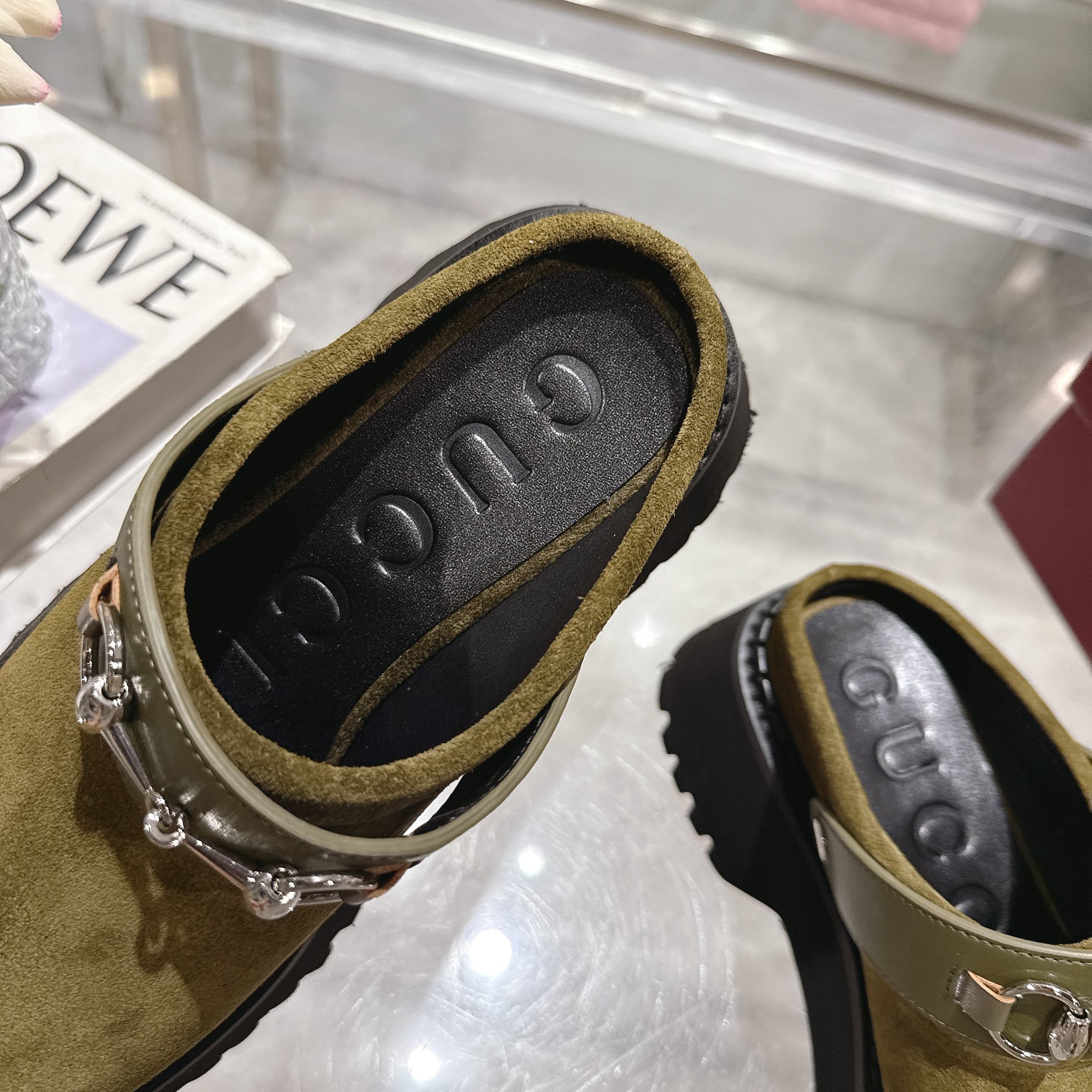 GG 2025 Horsebit Dark Green mix Black Suede Sheepskin 416544