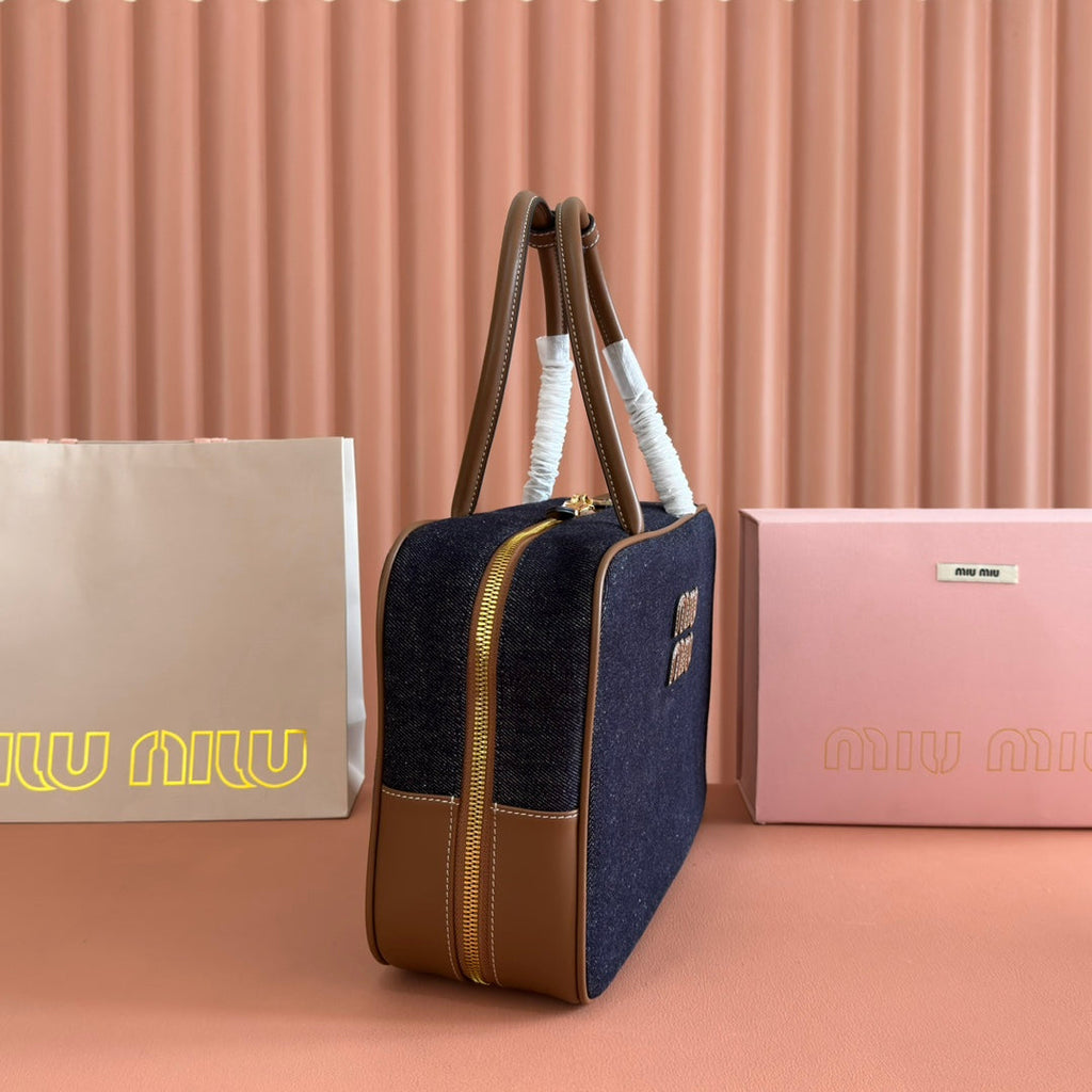 Miu Beau Large Bag 34cm Dark Blue Cotton 257979