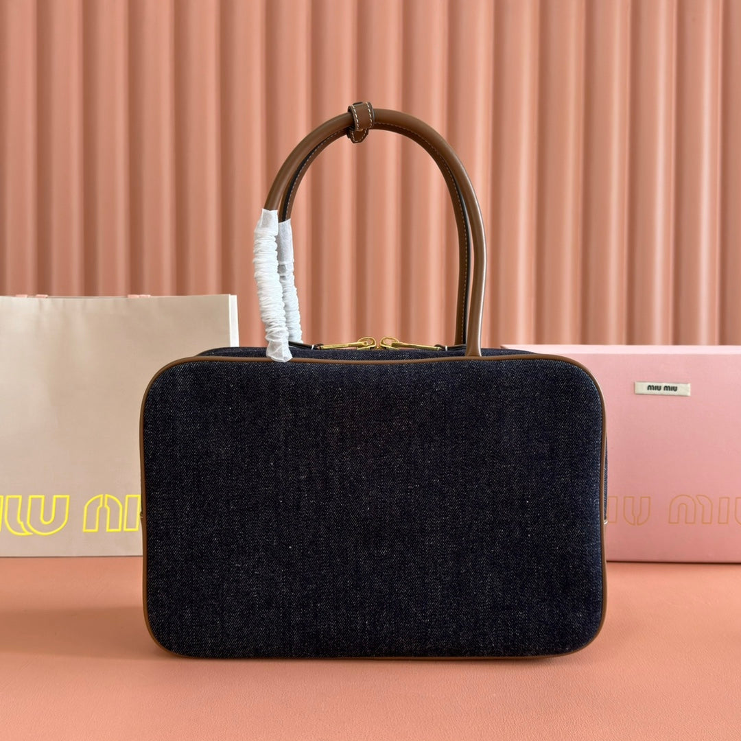 Miu Beau Large Bag 34cm Dark Blue Cotton 257979