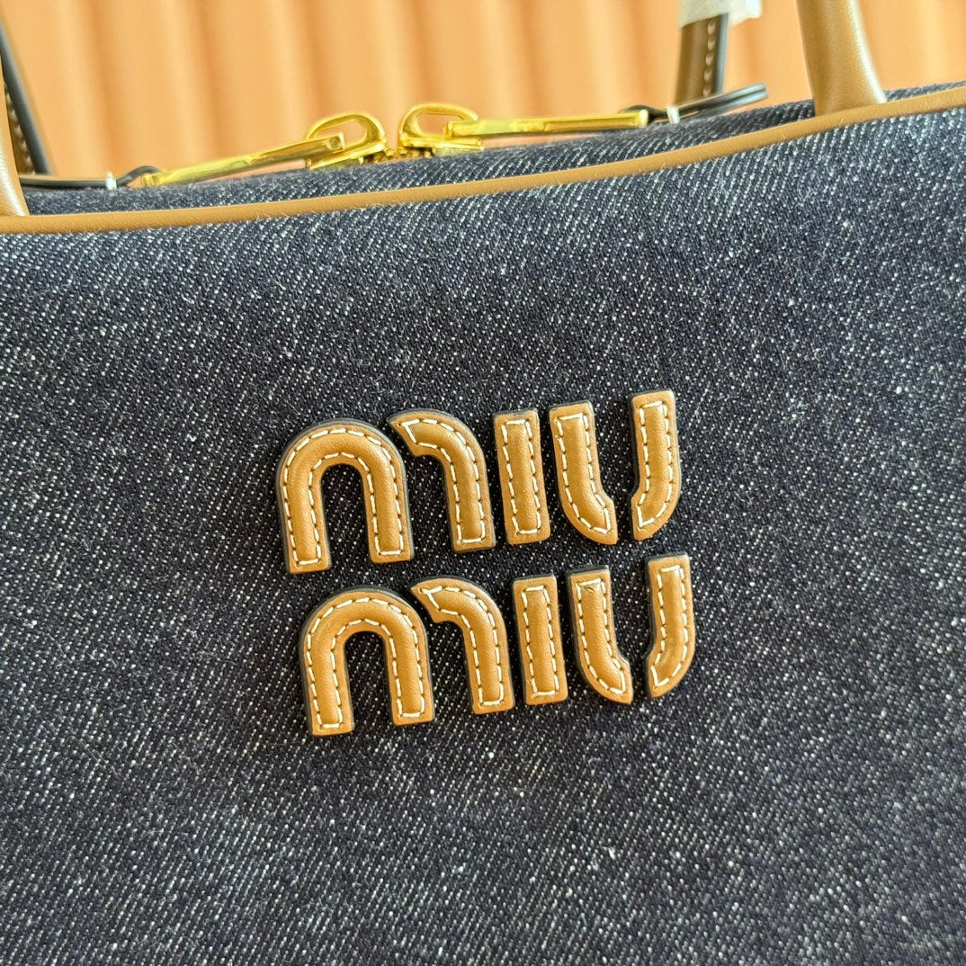 Miu Beau Large Bag 34cm Dark Blue Cotton 257979