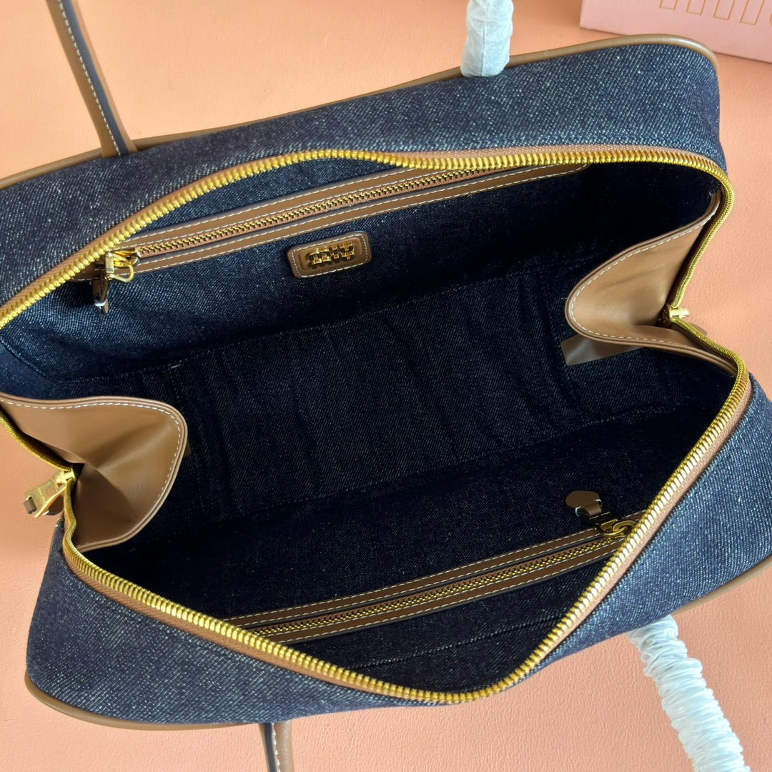 Miu Beau Large Bag 34cm Dark Blue Cotton 257979
