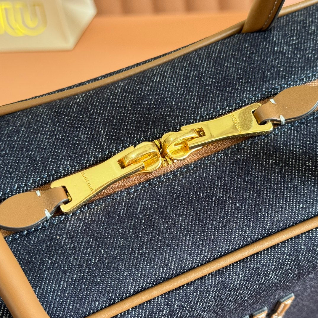 Miu Beau Large Bag 34cm Dark Blue Cotton 257979