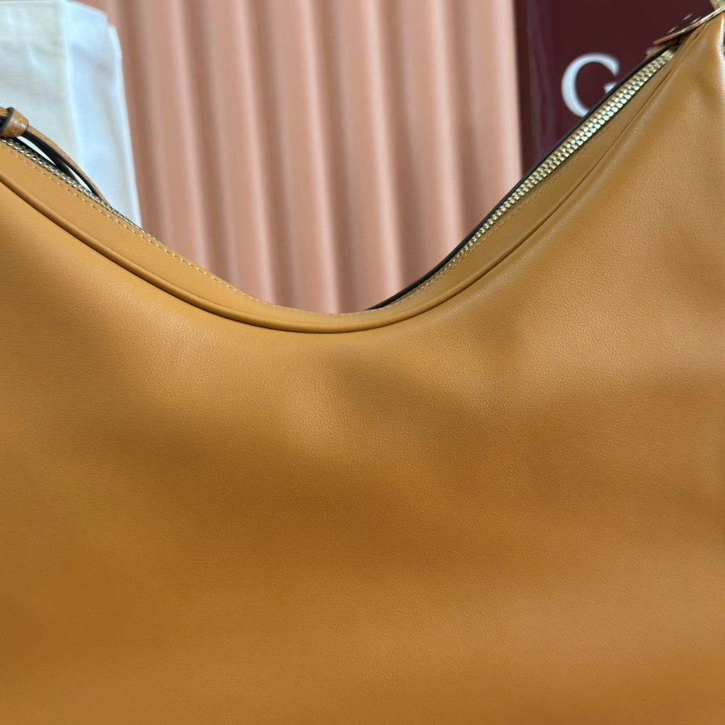 GG 2025 Attache Shoulder Bag 35cm Camel Calfskin Canvas 273672