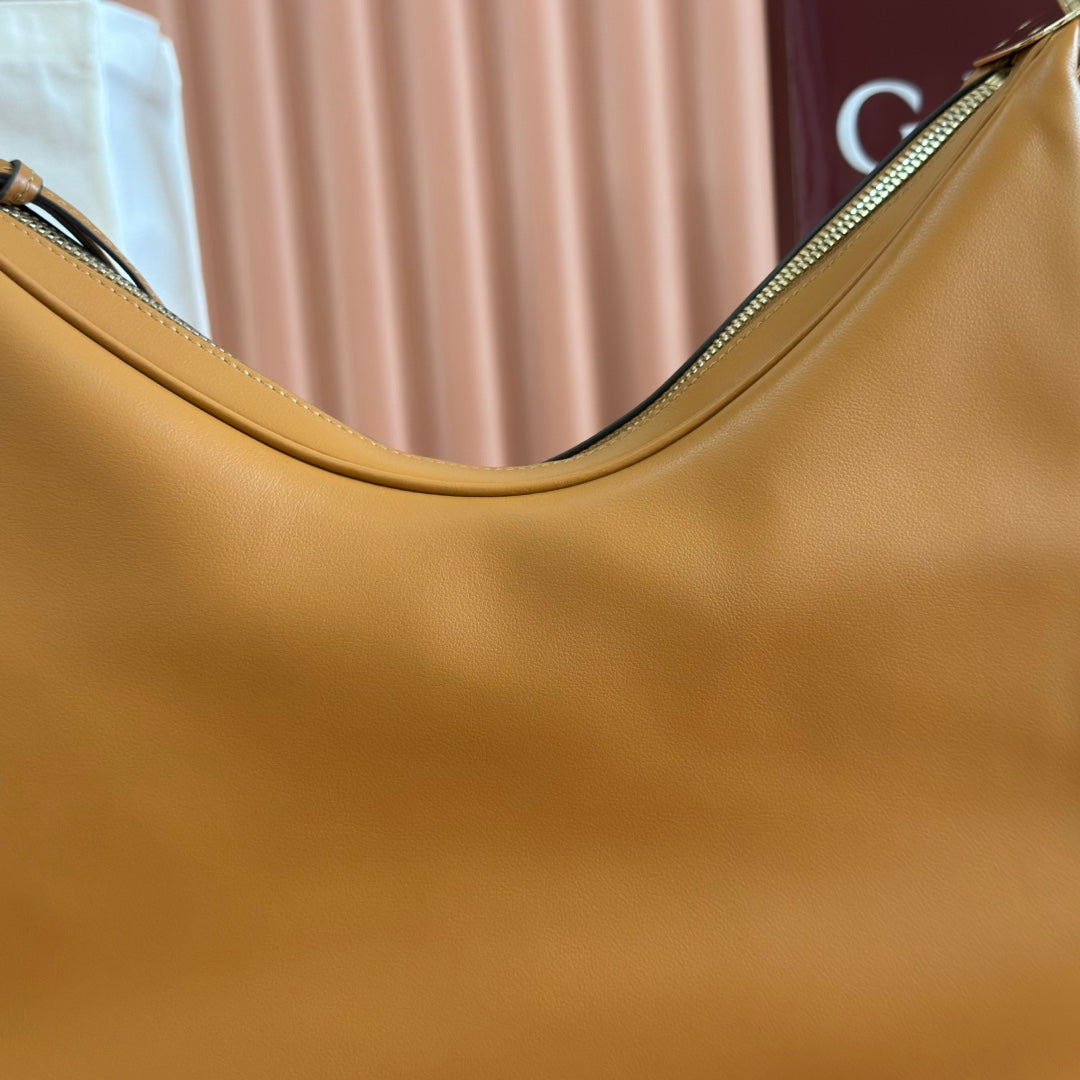 GG 2025 Attache Shoulder Bag 35cm Camel Calfskin Canvas 273672