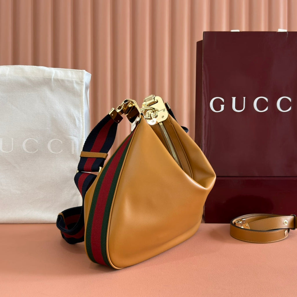 GG 2025 Attache Shoulder Bag 35cm Camel Calfskin Canvas 273672