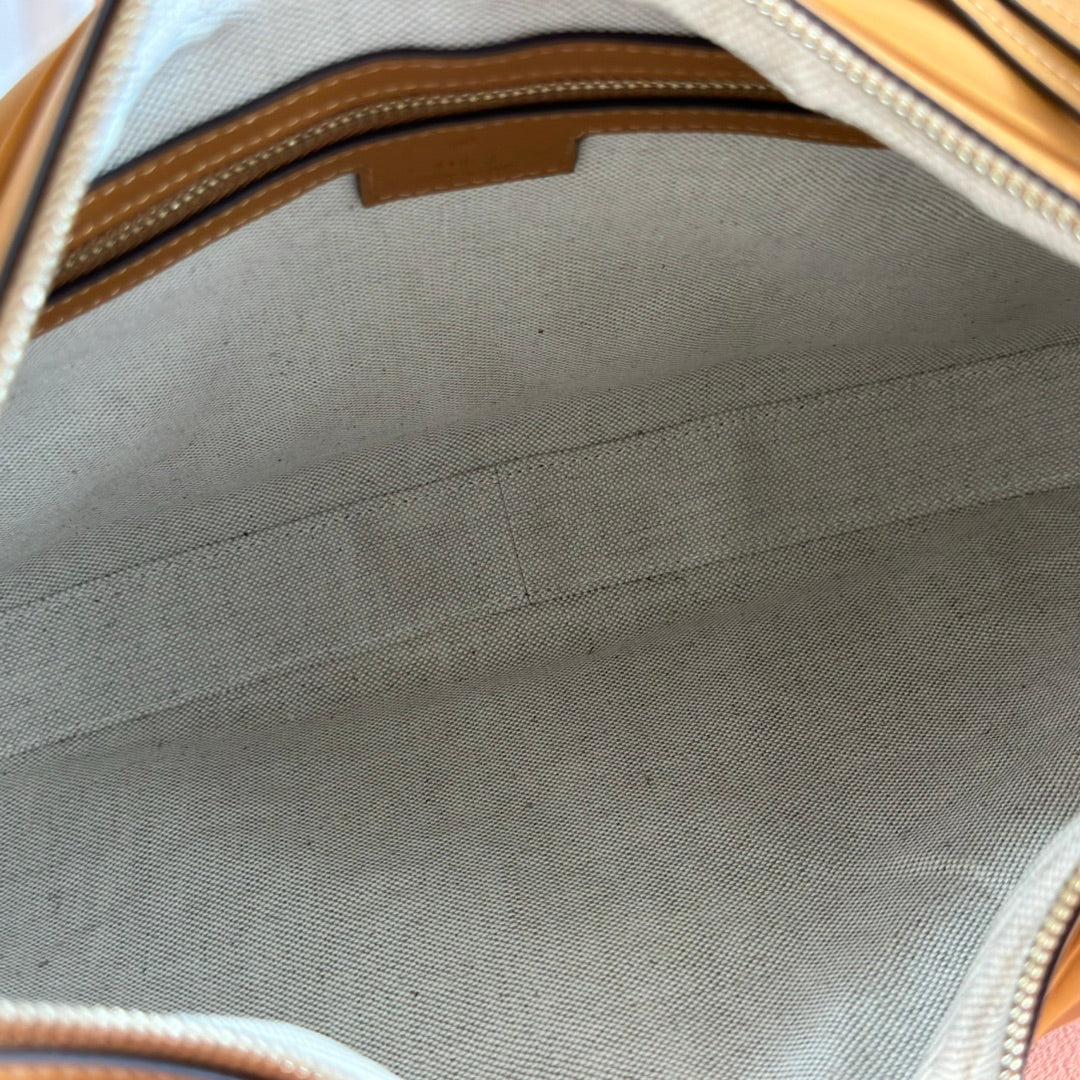 GG 2025 Attache Shoulder Bag 35cm Camel Calfskin Canvas 273672