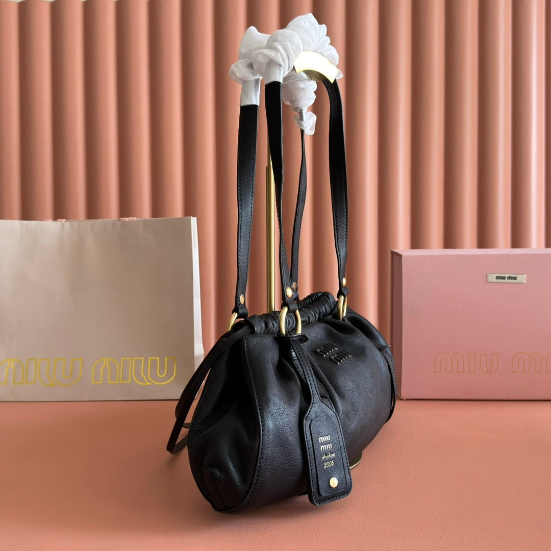 Miu Joie Shoulder Bag Black Nappa Leather