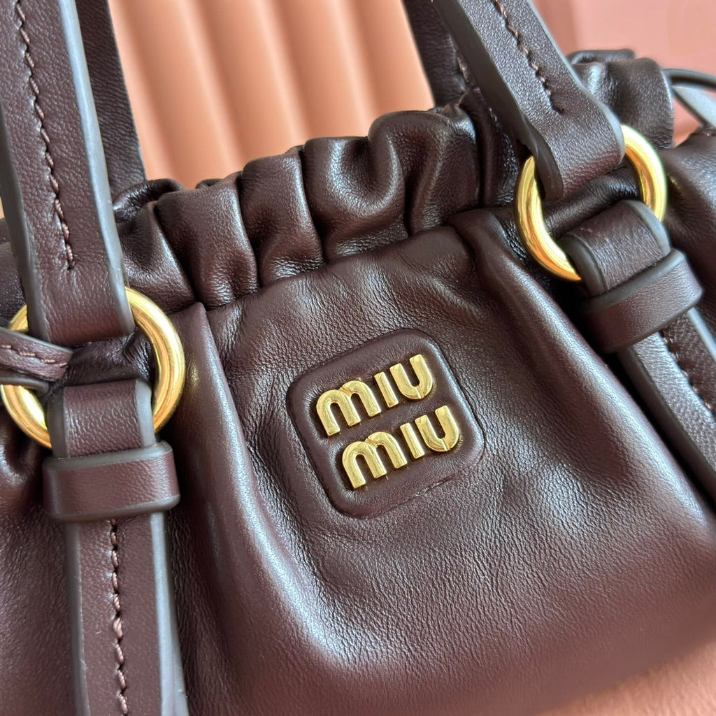 Miu Joie Shoulder Mini Bag Coffee Nappa Leather