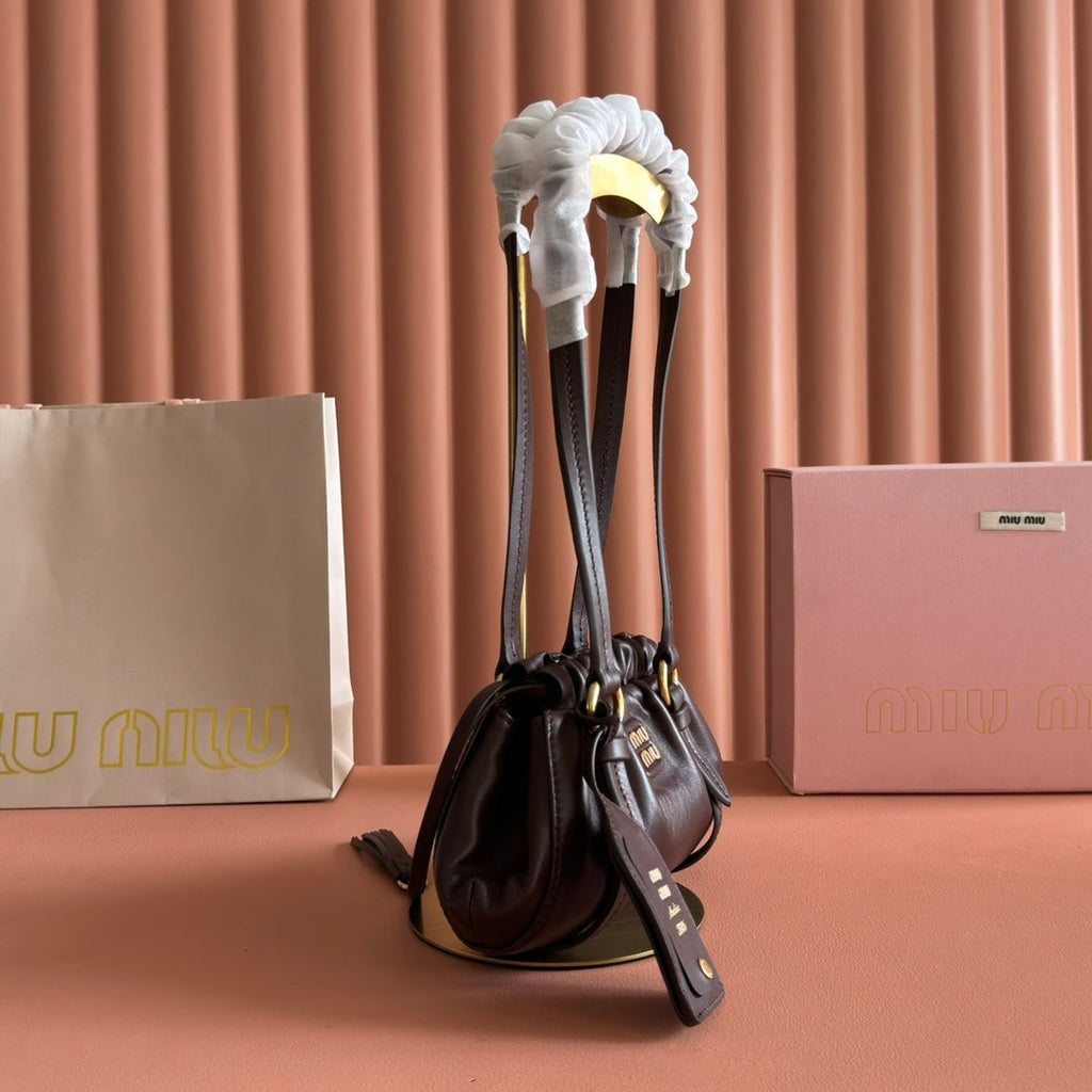 Miu Joie Shoulder Mini Bag Coffee Nappa Leather