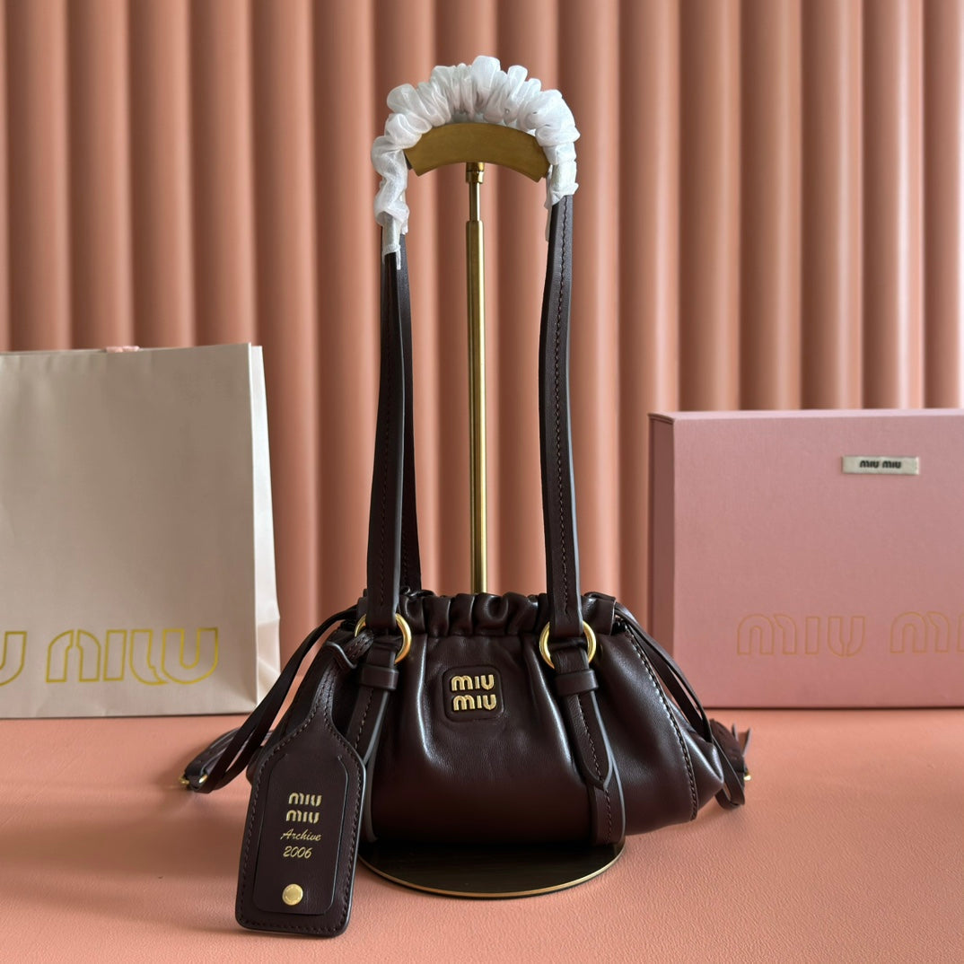 Miu Joie Shoulder Mini Bag Coffee Nappa Leather