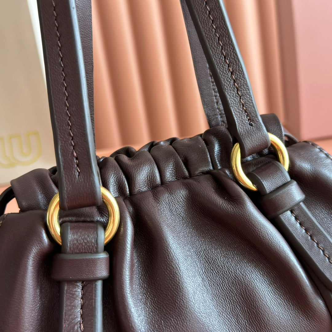 Miu Joie Shoulder Mini Bag Coffee Nappa Leather