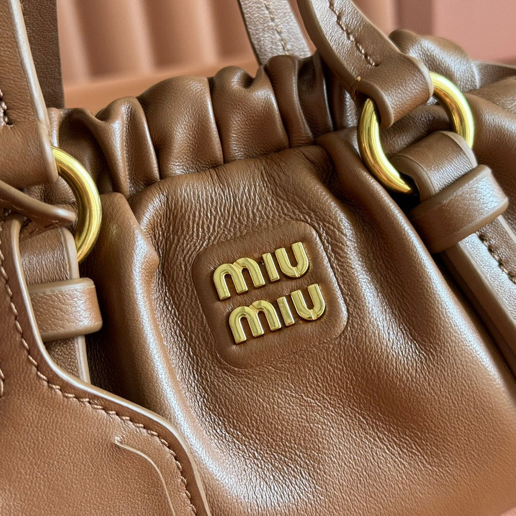 Miu Joie Shoulder Mini Bag Brown Nappa Leather