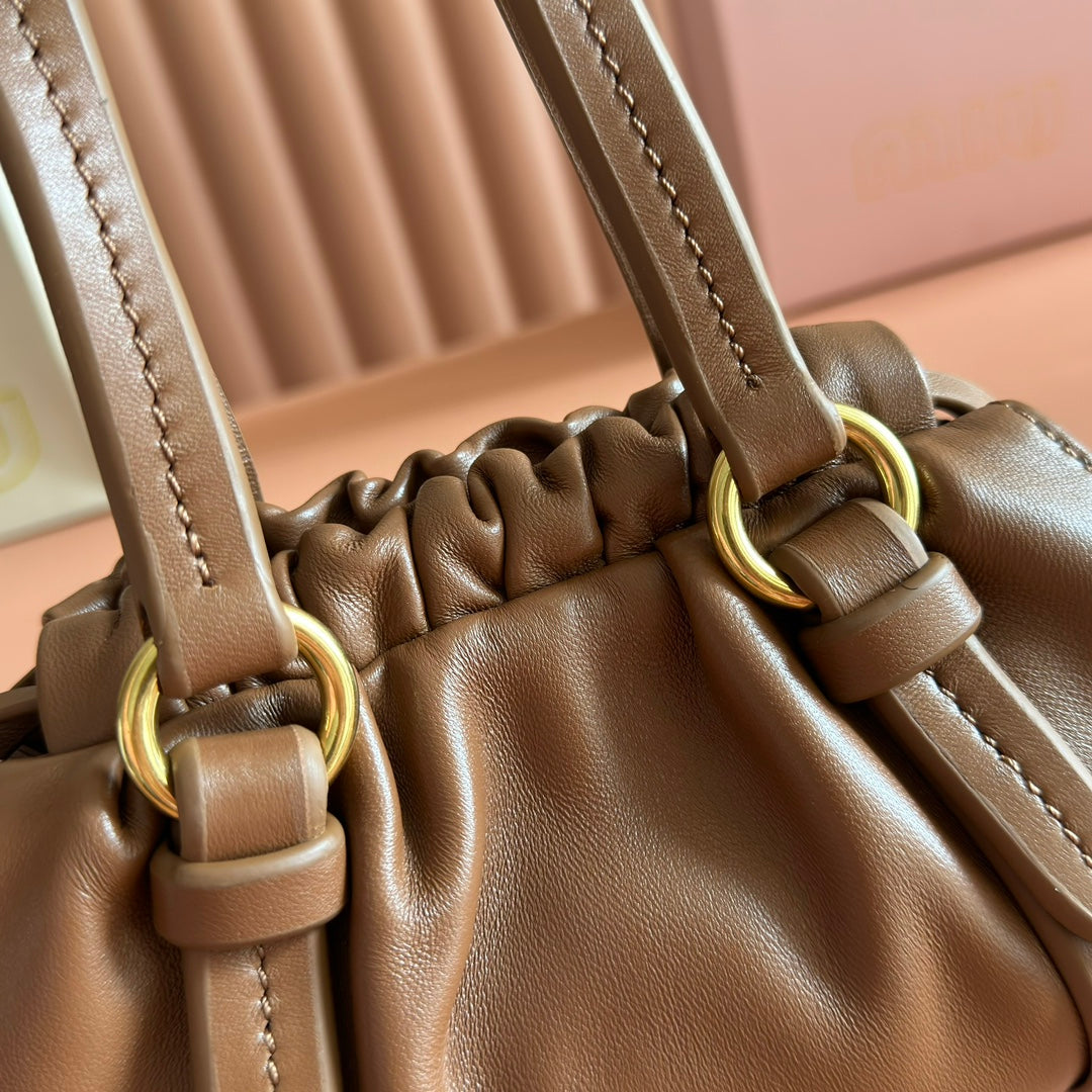 Miu Joie Shoulder Mini Bag Brown Nappa Leather